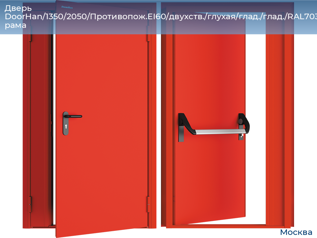Дверь DoorHan/1350/2050/Противопож.EI60/двухств./глухая/глад./глад./RAL7035/лев./угл. рама, 